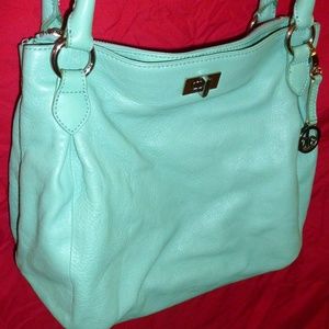 Genuine Leather Expandable Handbag in Seafoam